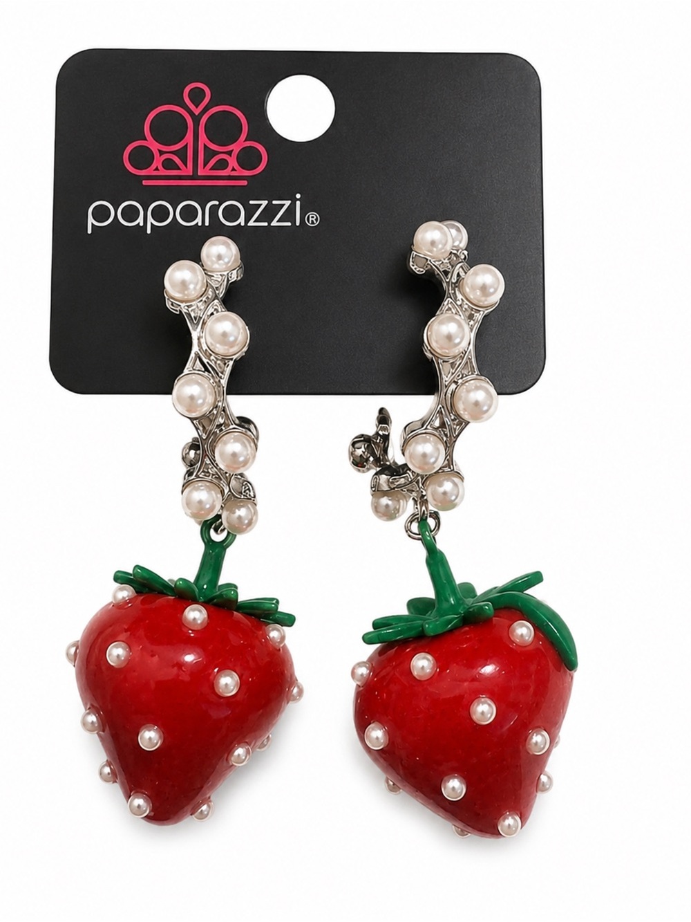 paparazzi Red Strawberry Pearl-Accented Hoop‎ Earrings